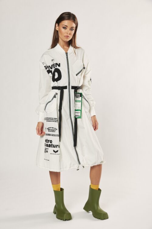 White Designed Nylon Coat Dress  SEVEN70