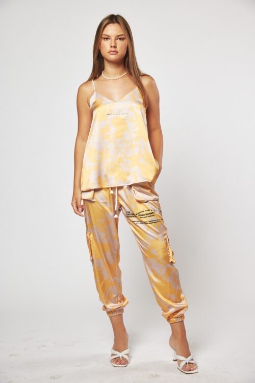 Two Piece  Satin Beige And Golden  Set  WARNING
