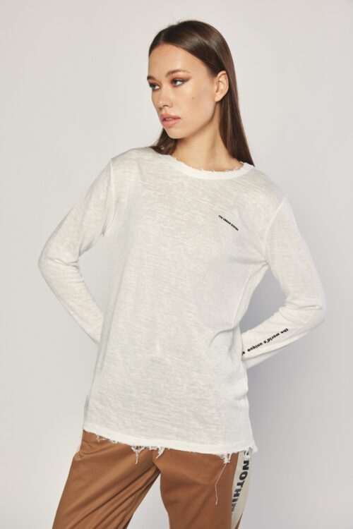 White Long Sleeves Basic Destroyed Top URBAN