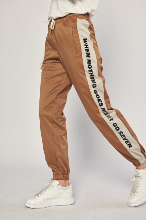 Designed Brown And White Satin  Jogger Pants  NOTHING