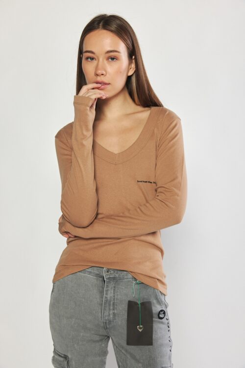 Brown Long Sleeves Basic Cotton Top SOUL