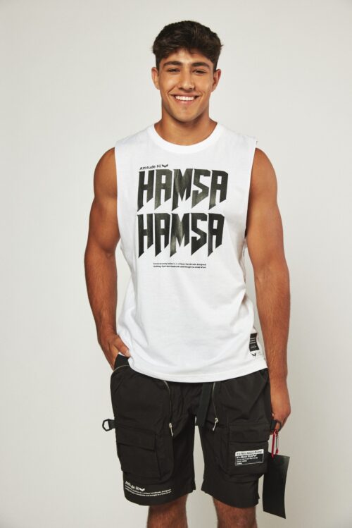 Designed Man Sleeveless White Top  HAMSA
