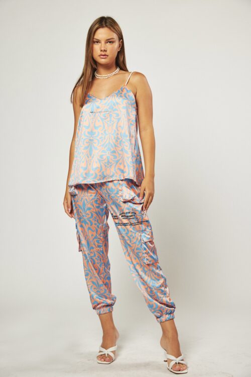 Two Piece  Satin Light Blue And Pink Set  WARNING