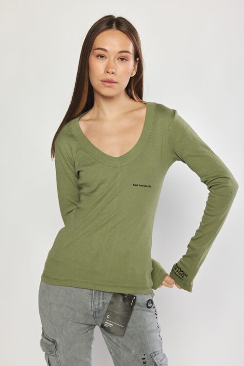 Olive Green Long Sleeves Basic Cotton Top SOUL
