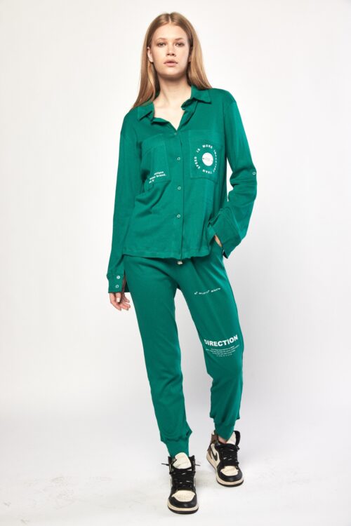 2 Piece Green Color Jogger Set  DIRECTION