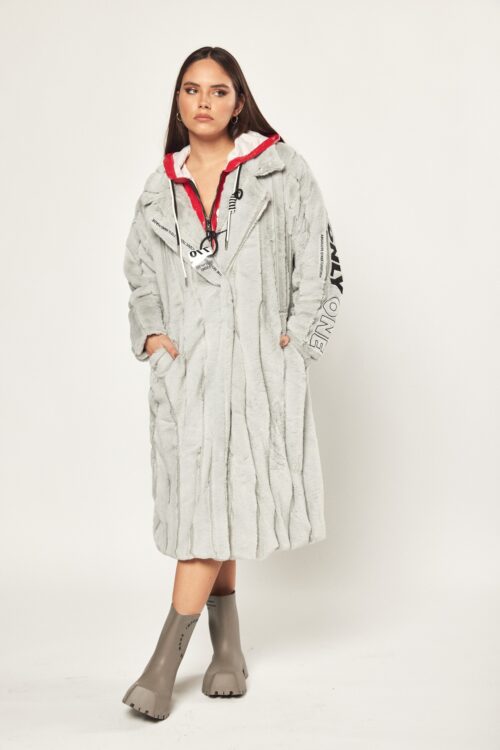  Designed Gray  Long Faux Fur Coat ONLY