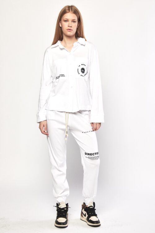 2 Piece White Color Jogger Set  DIRECTION