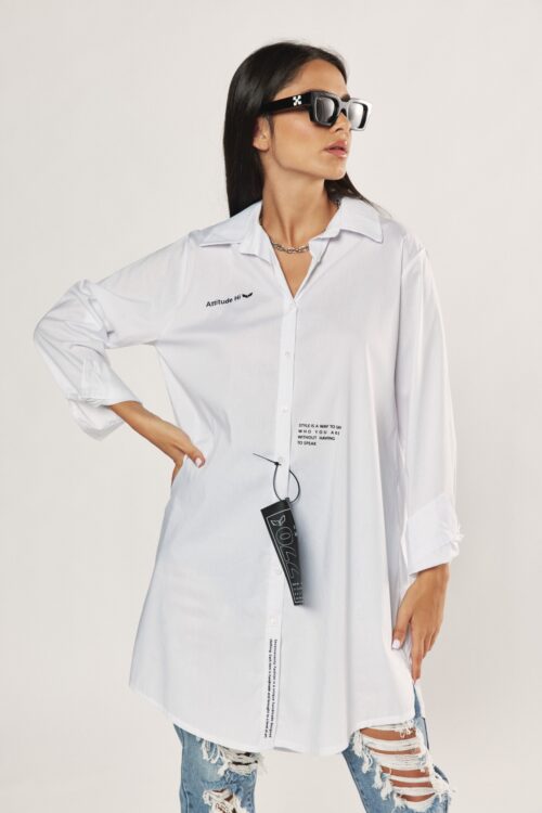 White Long Sleeves Wide Tunic Top  HI  