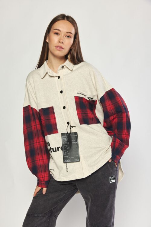 Beige And Red Long Sleeves Wide Pullover Top  CREATURE