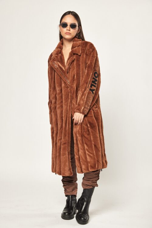  Designed Brown Long Faux Fur Coat ONLY