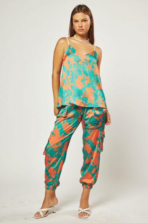 Two Piece  Satin Turquoise  And Orange Set  WARNING