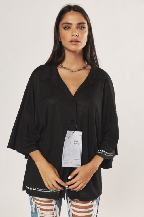 Black Semi Long Sleeves Wide Top PRODUCTION