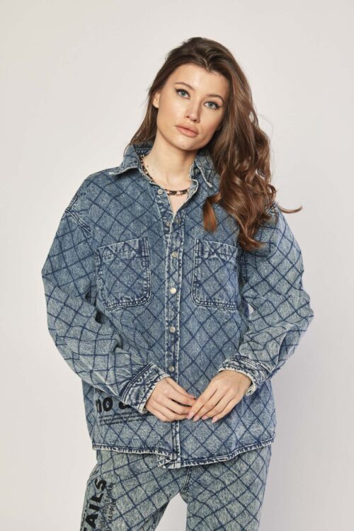 Long Light Blue Denim Buttoned  Top  HEART