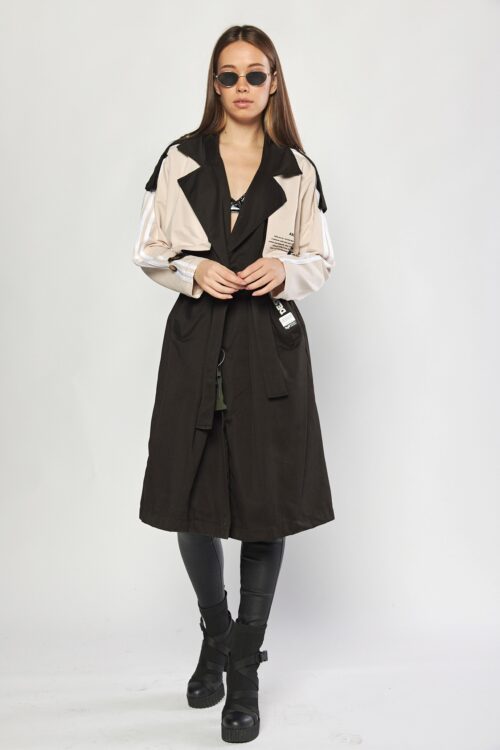 Designed Beige And Black Color Long  Coat  CONTRIVED