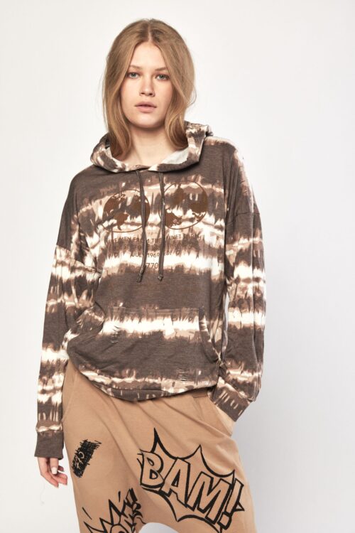 Brown And White Colors Tie Dye Hoodie Top  EARTH
