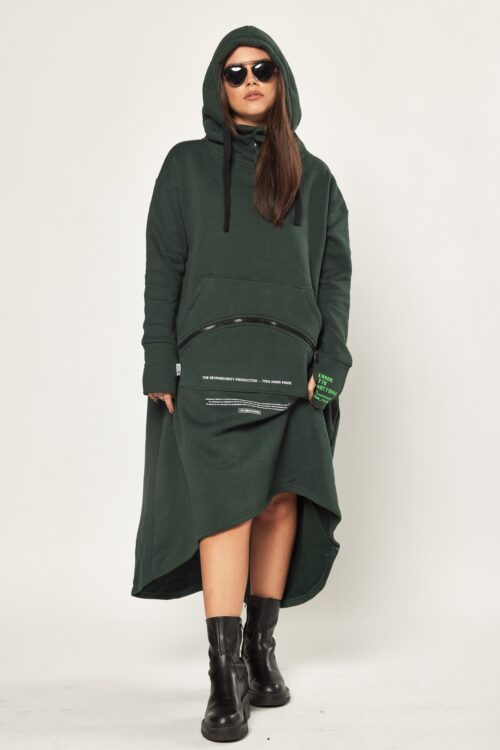 Green Hodded Oversize Pullover  Dress  FOUND