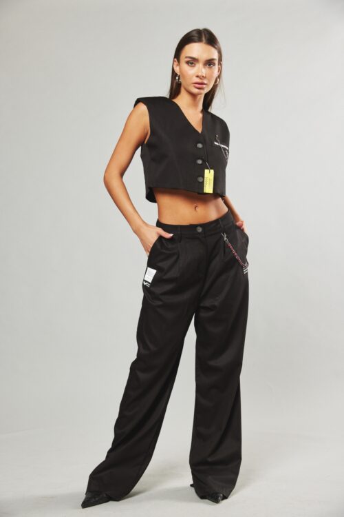 Two Piece  Elegant  Black  Vest  And Pants Set  STYLE