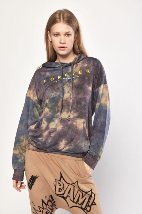 Brown And Purple Colors Tie Dye Hoodie Top FOREVER