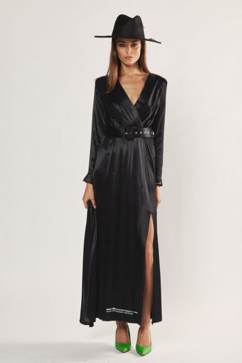 Black Elegant Satin  Maxi Dress  HAND MADE