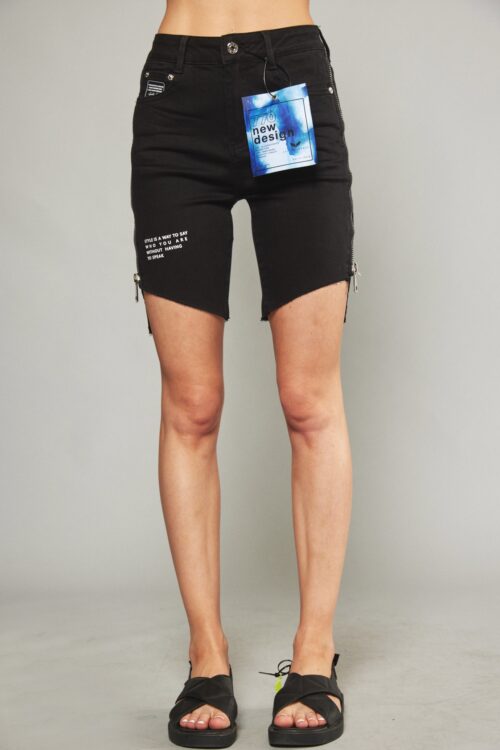Designed Black Denim Bermuda Leggings  770