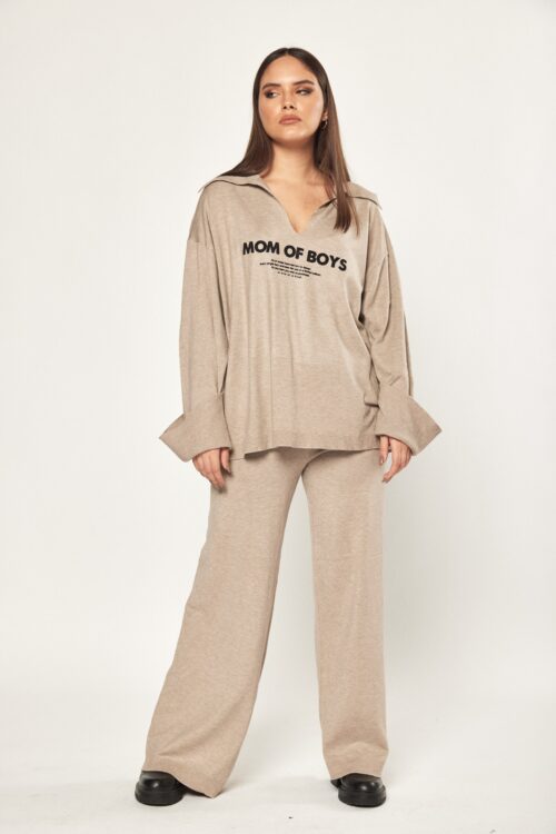2 Piece Beige Color Knit Jogger Set  BOYS