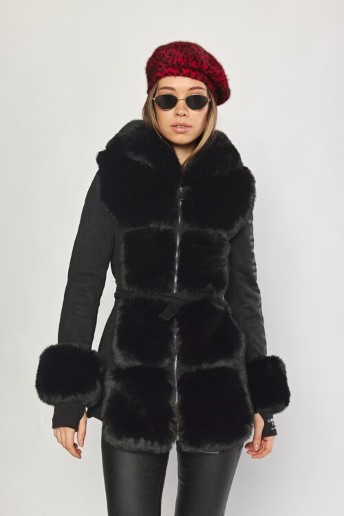  Designed Elegant Black Faux Fur Coat  MINIMAL