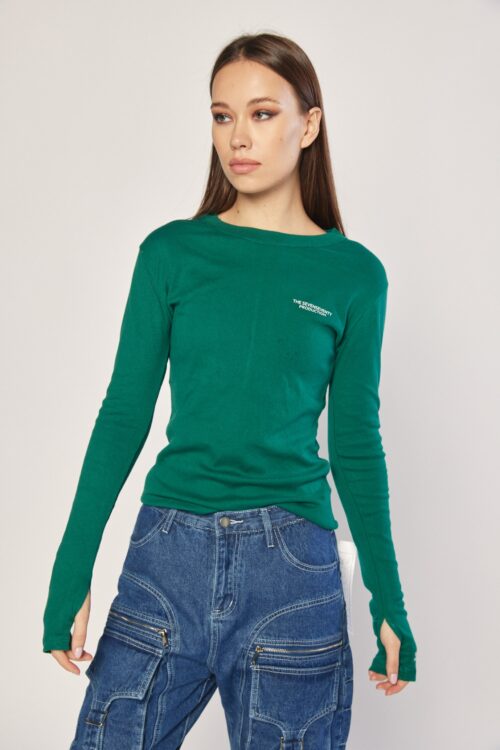 Green Long Sleeves Basic Cotton Top PRODUCTION