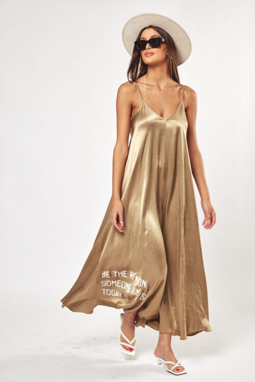 Golden Satin Tank Cut Maxi Dress SMILES