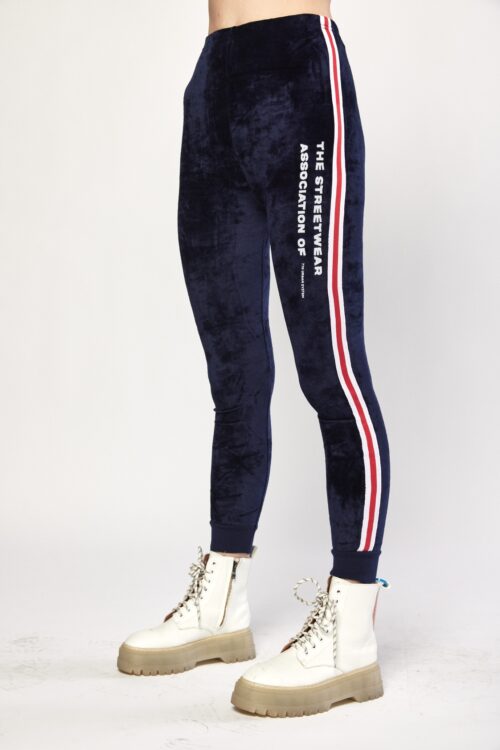 Designed Dark Blue Velvet Leggings STREETWEAR