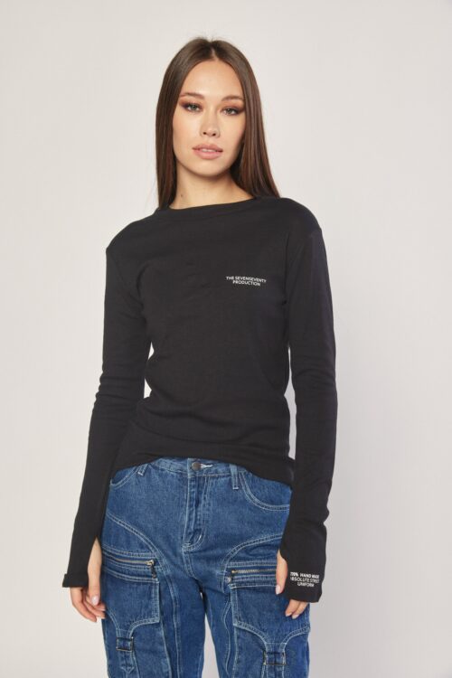 Black Long Sleeves Basic Cotton Top PRODUCTION