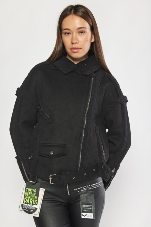  Designed Suede and Faux Fur Black  Coat  INVENTION
