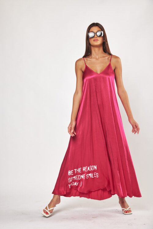 Pink Satin Tank Cut Maxi Dress SMILES