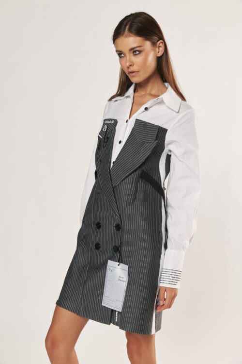 Designed Gray and White Blazer Elegant Mini Dress ATTITUDE
