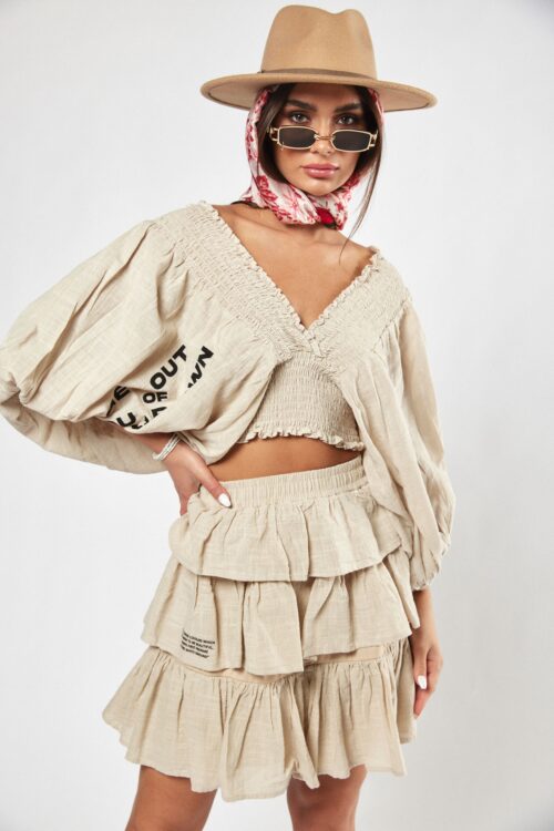 Beige Two Piece Cotton Short Set  WAY