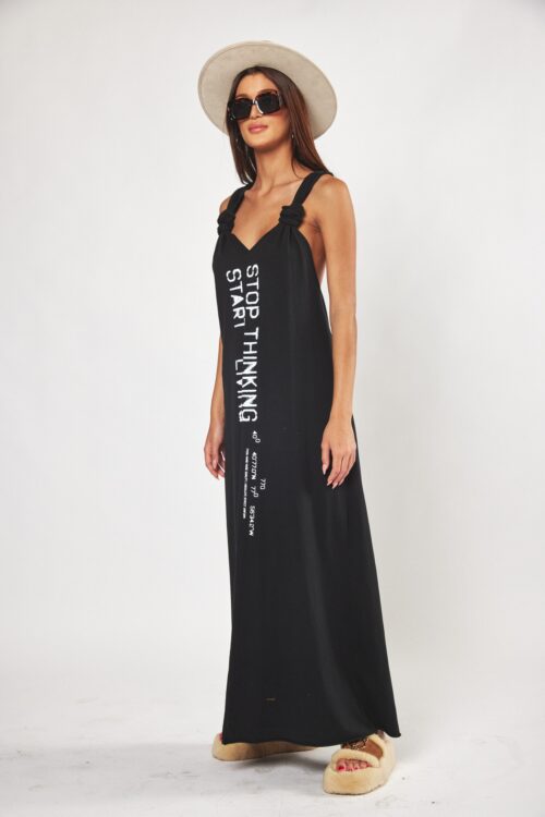 Black Cotton Tank Cut Maxi Dress STOP
