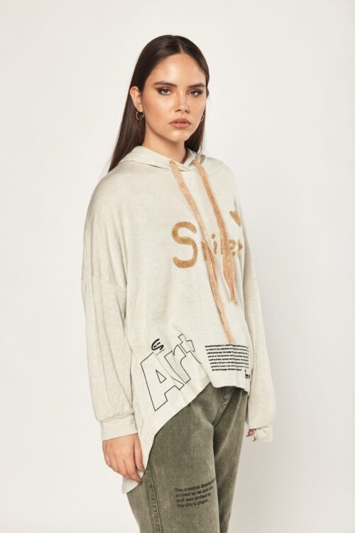 Beige Hooded  Long Sleeves Knit Top SMILE