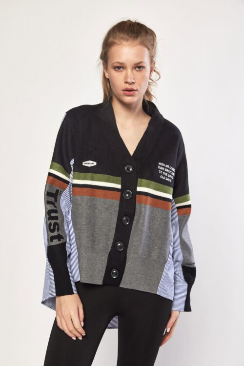 Black Gray And Green Knit and Cotton Top TRUST