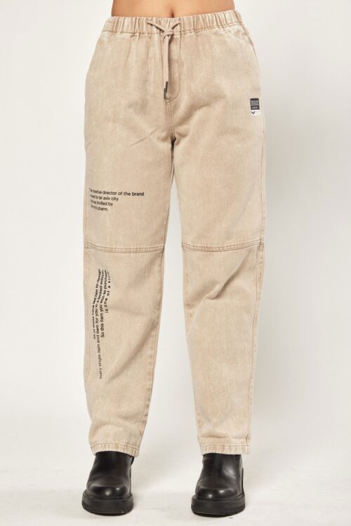 Designed Washed Beige Denim Pants  BRAND