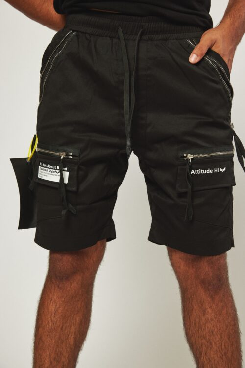 Black  Man Bermuda Cotton Cargo  Pants ATTITUDE