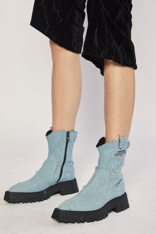 Washed BlueDenim Destroyed Short Boots  SEVEN