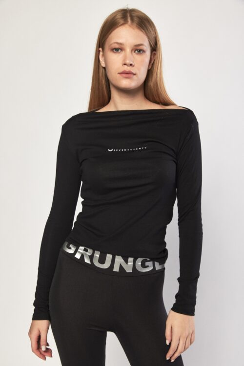 Black  Long Sleeves Basic Top  SEVEN