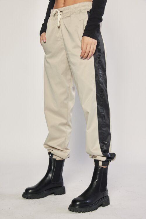 Designed Beige And Black Cotton Satin  Jogger Pants  NOTHING