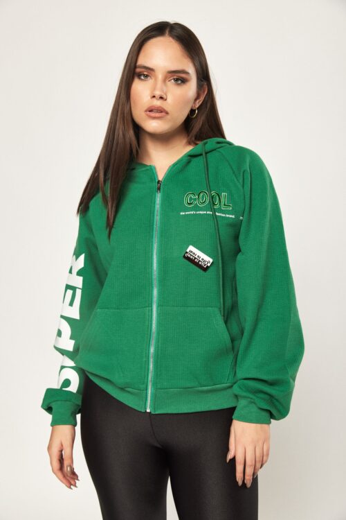  Green Hooded Sporty Jacket  COOL