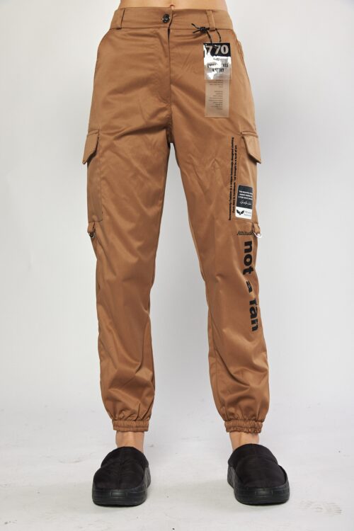 Designed Brown Satin Cargo Jogger Pants  FAN