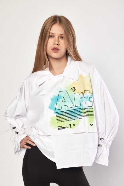  White  Nylon Designed Jacket Top   ART