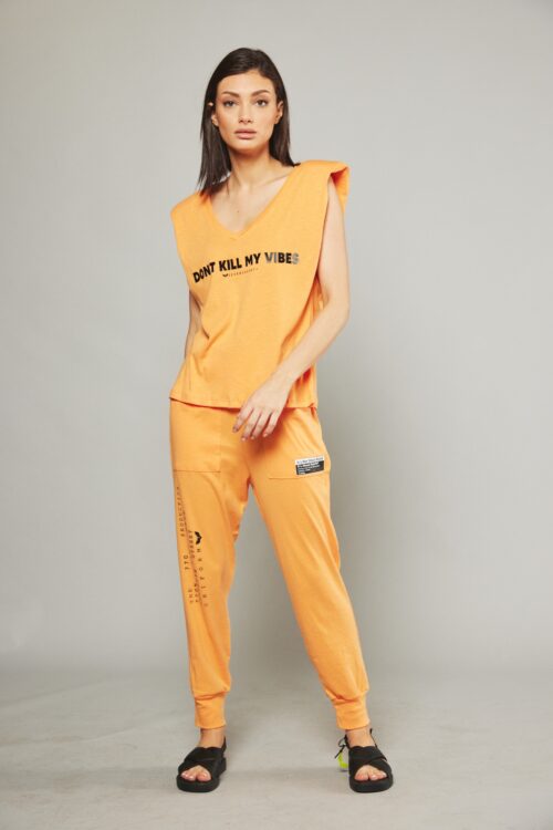 Orange Color Two Piece Cotton Set  VIBES
