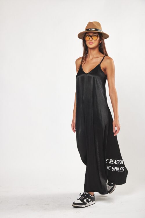 Black Satin Tank Cut Maxi Dress SMILES