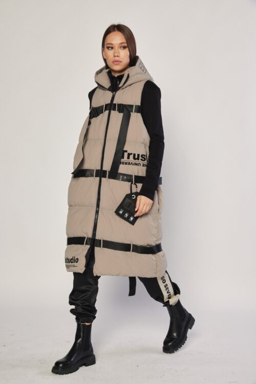 Brown Puffer  Long Vest Coat  TRUST