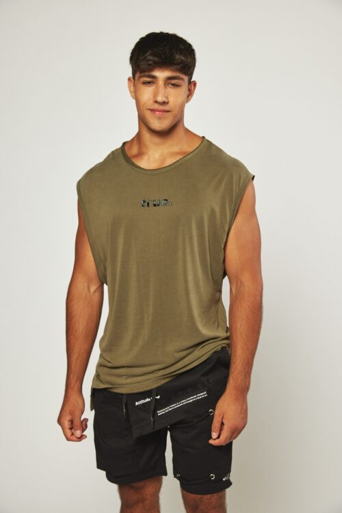 Designed Man Sleeveless Olive Green Top  TRUE