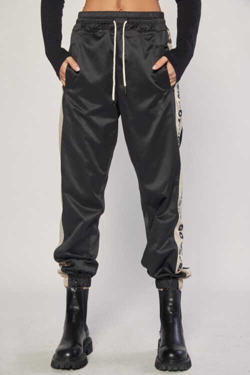 Designed Black   And Beige  Cotton Satin  Jogger Pants  NOTHING